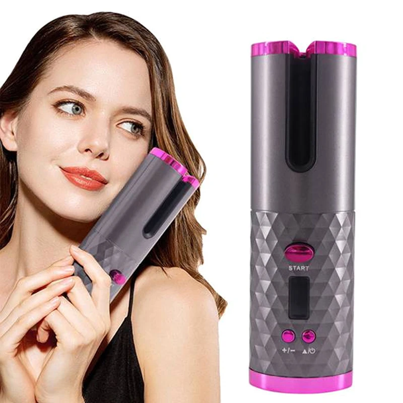 Modelador De Cabelo De Cerâmica Portátil Com Display LED, Girar Automático USB, Curler De Temperatura Profissional