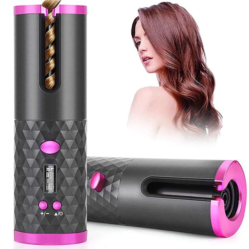 Modelador De Cabelo De Cerâmica Portátil Com Display LED, Girar Automático USB, Curler De Temperatura Profissional