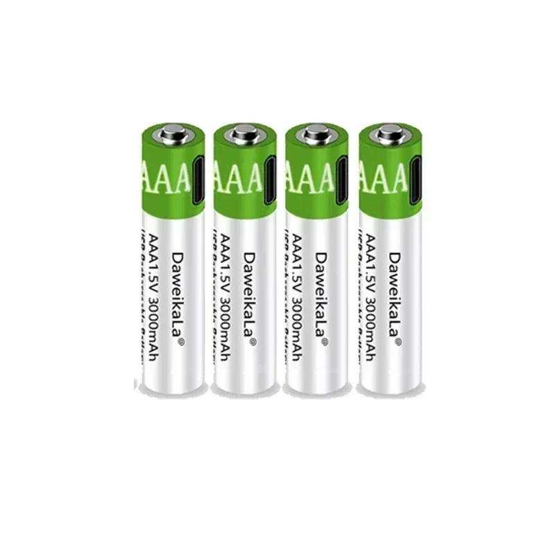 USB AAA Baterias Recarregáveis, Bateria Li-ion para Controle Remoto, Mouse, Brinquedo Elétrico, Cabo Tipo-C, 1.5V, 3000mAh