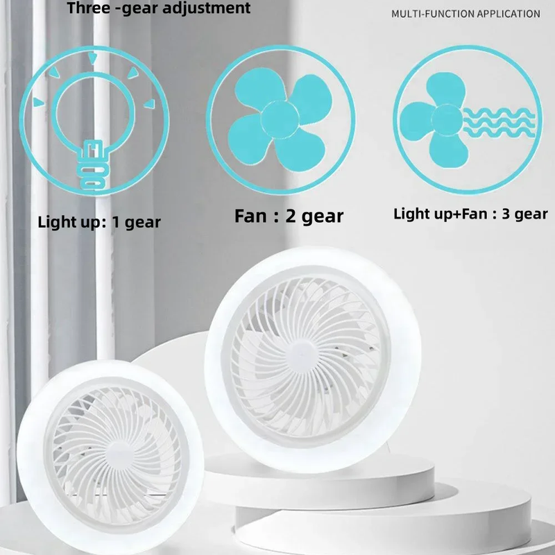 Ventilador de Teto com Controle Remoto, Modo de 3 Velocidades, Base de Iluminação de LED para Quarto, Sala, E27, AC85, 265V, 2 em 1