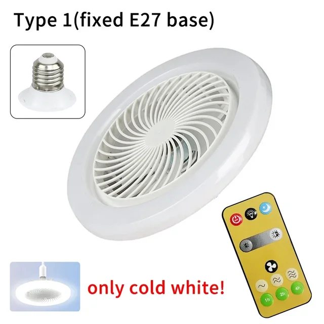 Ventilador de Teto com Controle Remoto, Modo de 3 Velocidades, Base de Iluminação de LED para Quarto, Sala, E27, AC85, 265V, 2 em 1