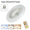 Ventilador de Teto com Controle Remoto, Modo de 3 Velocidades, Base de Iluminação de LED para Quarto, Sala, E27, AC85, 265V, 2 em 1